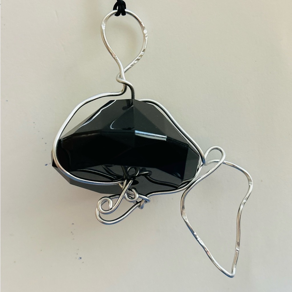 Elegant Black Stone Wire Wrapped Pendant